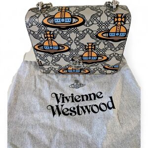 Vivienne Westwood All-Over Orb Print Chain Bag Silver Hardware Grey